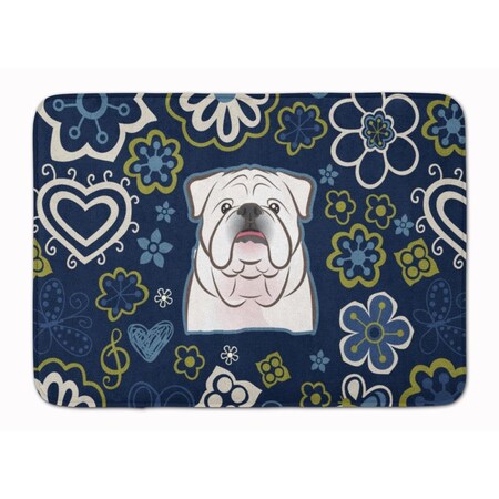 Carolines Treasures Blue Flowers White English Bulldog Machine Washable Memory Foam Mat BB5071RUG
